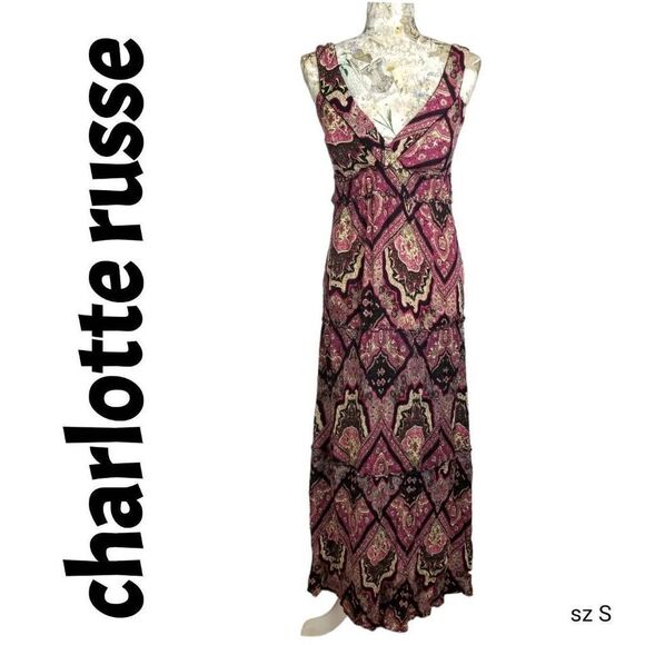 Pink Magenta & Black Geometric Paisley Ruffle Tier Halter Maxi Dress Sundress - Picture 2 of 11